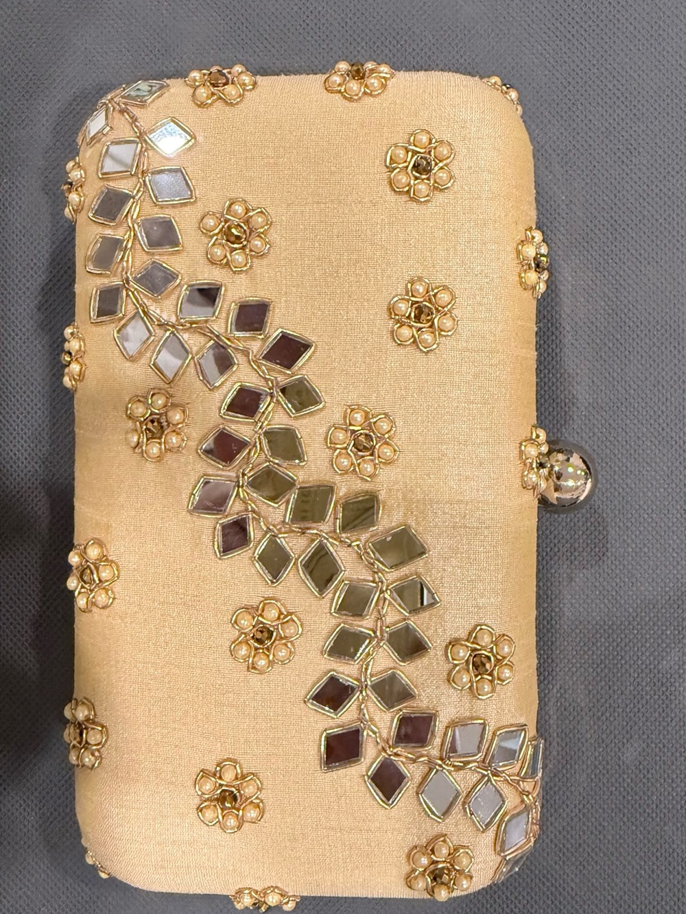 Gold Embellished Mirror Mosaic Clutch